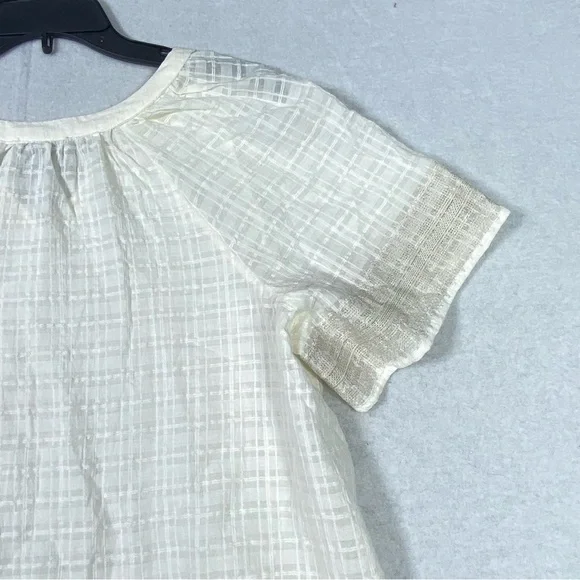 Falls Creek Blouse Women L Ivory/Beige Embroidered Textured Sheer Casual NWT - Picture 8 of 12